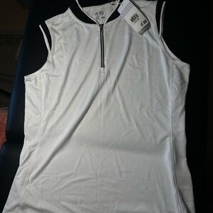 Nivo White Sleeveless Zip Polo Shirt